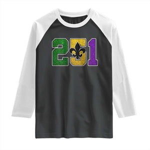 Funny Mardi Gras Mobile Alabama Raglan Shirt 251 Area Code Glitter Print Fleur De Lis TS11 Black White Print Your Wear