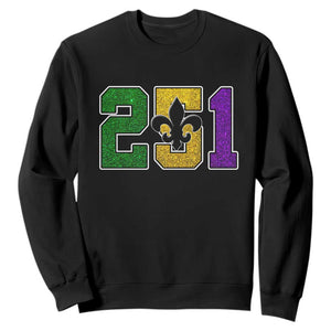 Funny Mardi Gras Mobile Alabama Sweatshirt 251 Area Code Glitter Print Fleur De Lis TS11 Black Print Your Wear