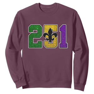 Funny Mardi Gras Mobile Alabama Sweatshirt 251 Area Code Glitter Print Fleur De Lis TS11 Maroon Print Your Wear