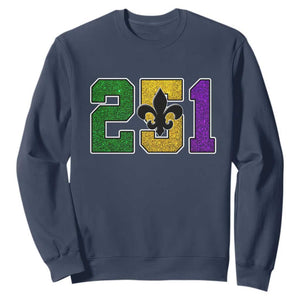 Funny Mardi Gras Mobile Alabama Sweatshirt 251 Area Code Glitter Print Fleur De Lis TS11 Navy Print Your Wear