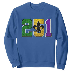 Funny Mardi Gras Mobile Alabama Sweatshirt 251 Area Code Glitter Print Fleur De Lis TS11 Royal Blue Print Your Wear