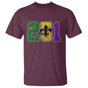 Funny Mardi Gras Mobile Alabama T Shirt 251 Area Code Glitter Print Fleur De Lis TS11 Maroon Print Your Wear