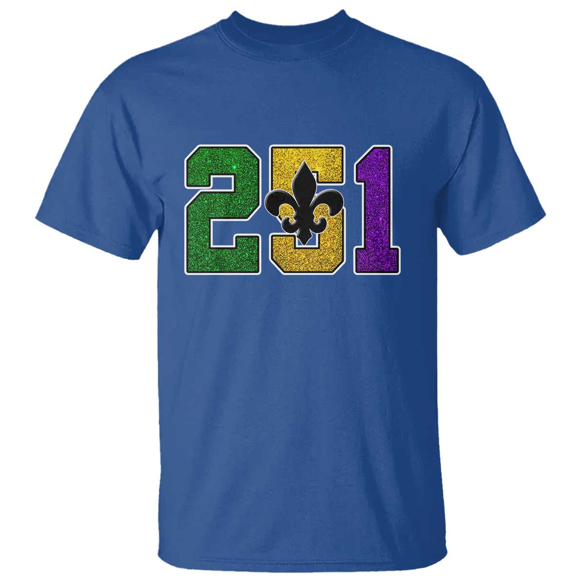 Funny Mardi Gras Mobile Alabama T Shirt 251 Area Code Glitter Print Fleur De Lis TS11 Royal Blue Print Your Wear