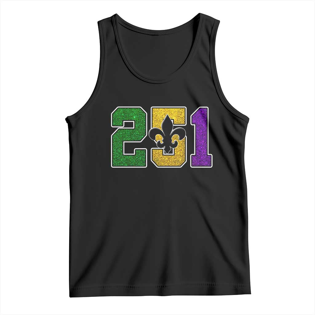 Funny Mardi Gras Mobile Alabama Tank Top 251 Area Code Glitter Print Fleur De Lis TS11 Black Print Your Wear