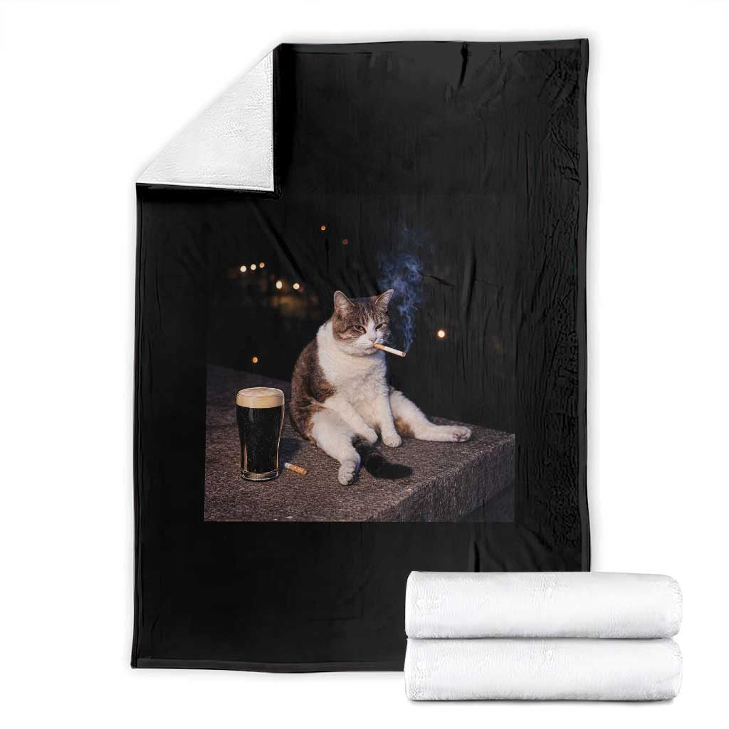 Funny Cigarette And Drinking Irish Stout Beer Cat Meme Throw Blanket TS11 Black Print Your Wear