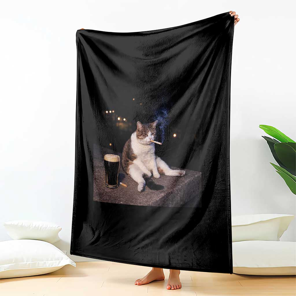 Funny Cigarette And Drinking Irish Stout Beer Cat Meme Throw Blanket TS11 Print Your Wear