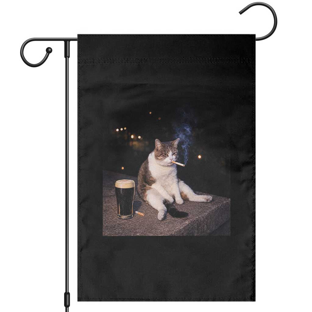 Funny Cigarette And Drinking Irish Stout Beer Cat Meme Garden Flag TS11 Black Print Your Wear