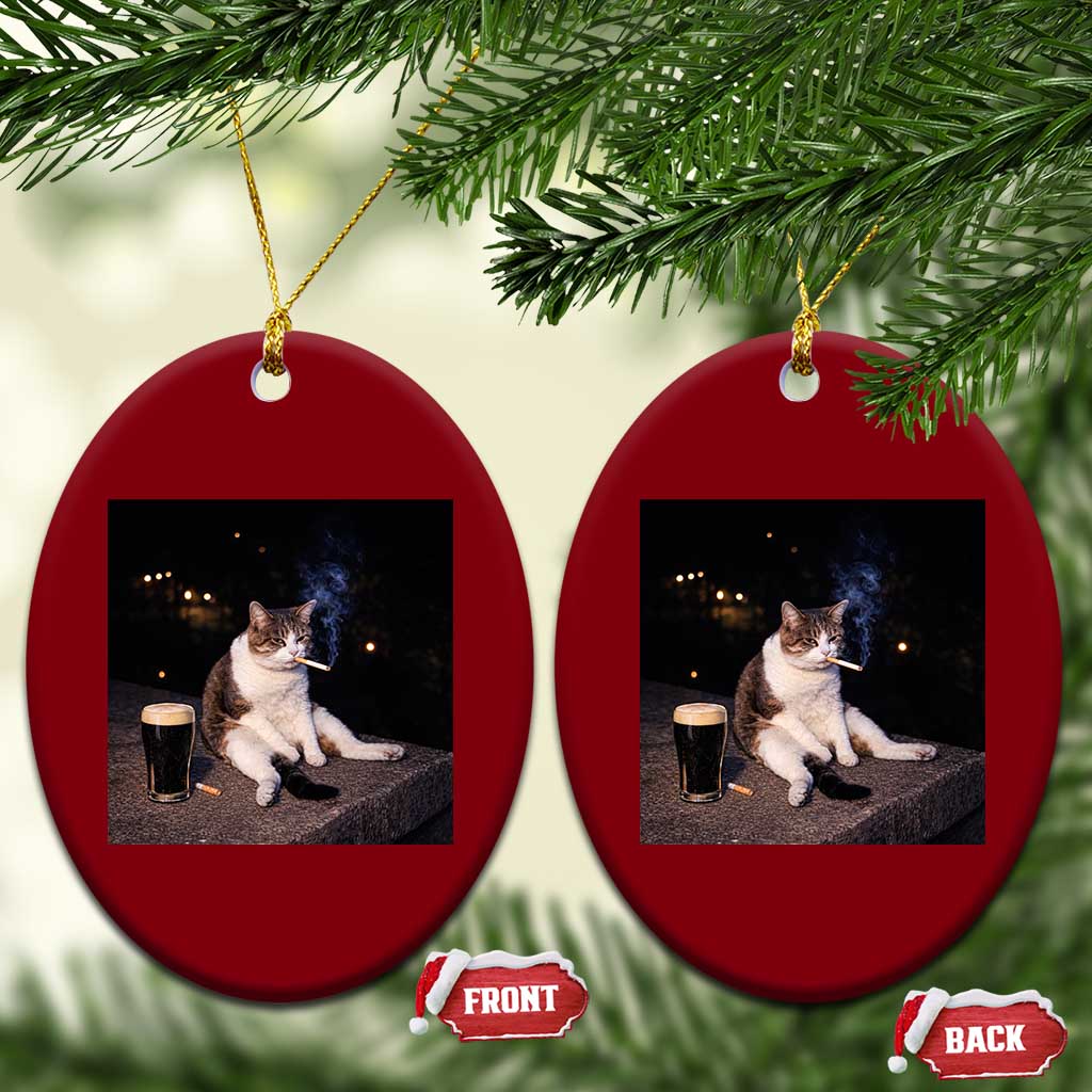 Funny Cigarette And Drinking Irish Stout Beer Cat Meme Ceramic Ornament TS11 Print Your Wear