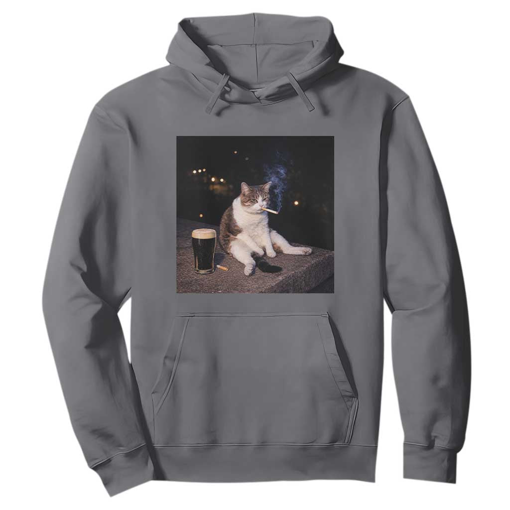Funny Cigarette And Drinking Irish Stout Beer Cat Meme Hoodie TS11 Charcoal Print Your Wear