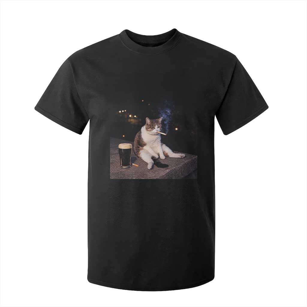 Funny Cigarette And Drinking Irish Stout Beer Cat Meme T Shirt For Kid TS11 Black Print Your Wear