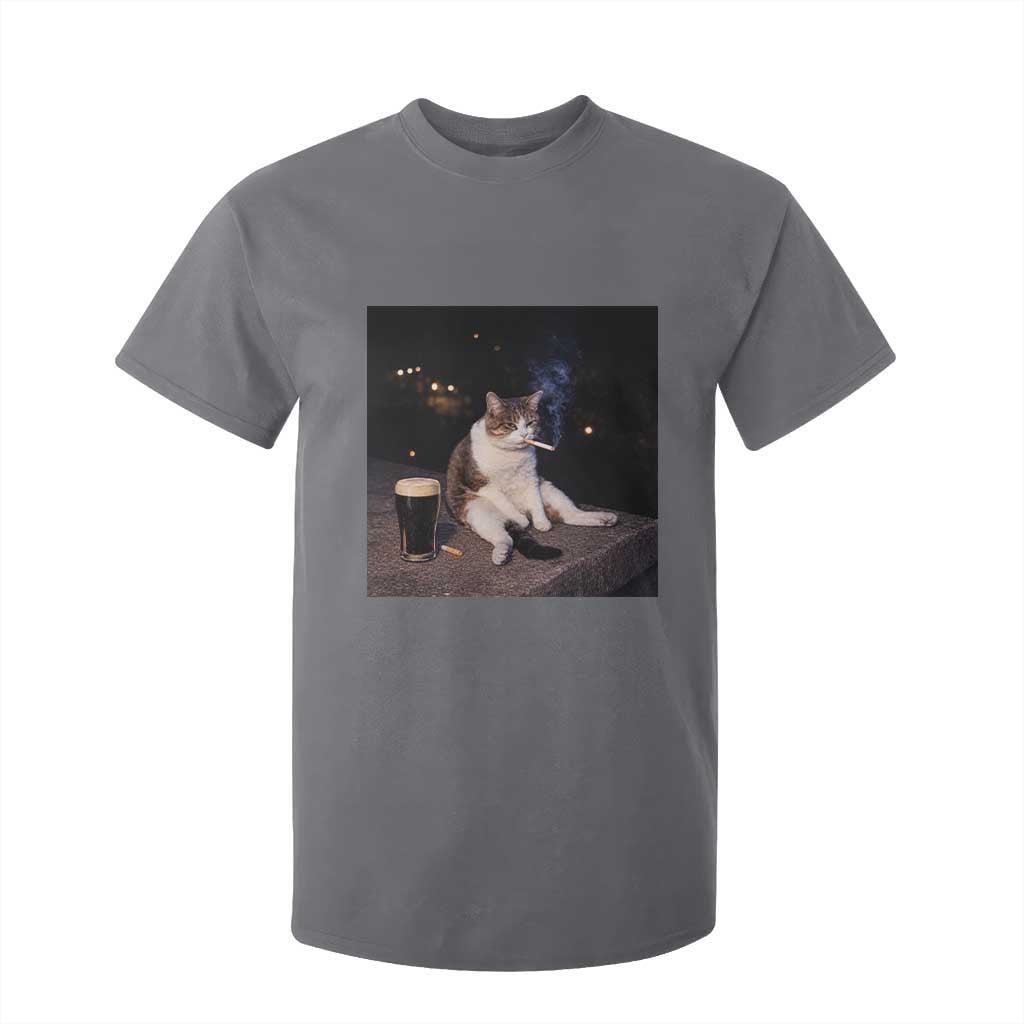 Funny Cigarette And Drinking Irish Stout Beer Cat Meme T Shirt For Kid TS11 Charcoal Print Your Wear