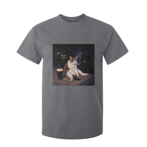 Funny Cigarette And Drinking Irish Stout Beer Cat Meme T Shirt For Kid TS11 Charcoal Print Your Wear