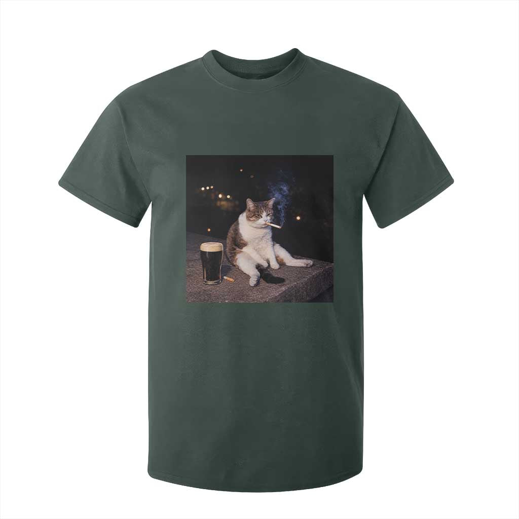 Funny Cigarette And Drinking Irish Stout Beer Cat Meme T Shirt For Kid TS11 Dark Forest Green Print Your Wear