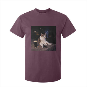 Funny Cigarette And Drinking Irish Stout Beer Cat Meme T Shirt For Kid TS11 Maroon Print Your Wear