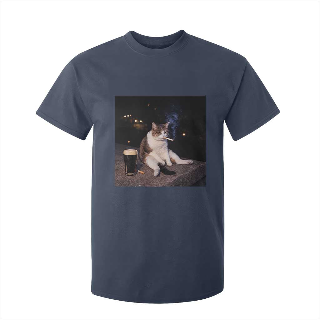 Funny Cigarette And Drinking Irish Stout Beer Cat Meme T Shirt For Kid TS11 Navy Print Your Wear