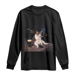 Funny Cigarette And Drinking Irish Stout Beer Cat Meme Long Sleeve Shirt TS11 Black Print Your Wear