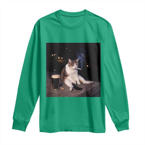 Funny Cigarette And Drinking Irish Stout Beer Cat Meme Long Sleeve Shirt TS11 Irish Green Print Your Wear