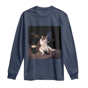 Funny Cigarette And Drinking Irish Stout Beer Cat Meme Long Sleeve Shirt TS11 Navy Print Your Wear