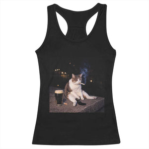 Funny Cigarette And Drinking Irish Stout Beer Cat Meme Racerback Tank Top TS11 Black Print Your Wear