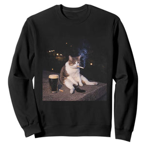 Funny Cigarette And Drinking Irish Stout Beer Cat Meme Sweatshirt TS11 Black Print Your Wear