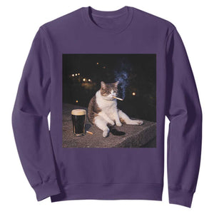 Funny Cigarette And Drinking Irish Stout Beer Cat Meme Sweatshirt TS11 Purple Print Your Wear