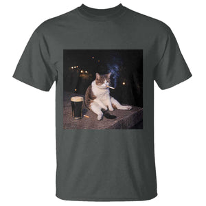 Funny Cigarette And Drinking Irish Stout Beer Cat Meme T Shirt TS11 Dark Heather Print Your Wear