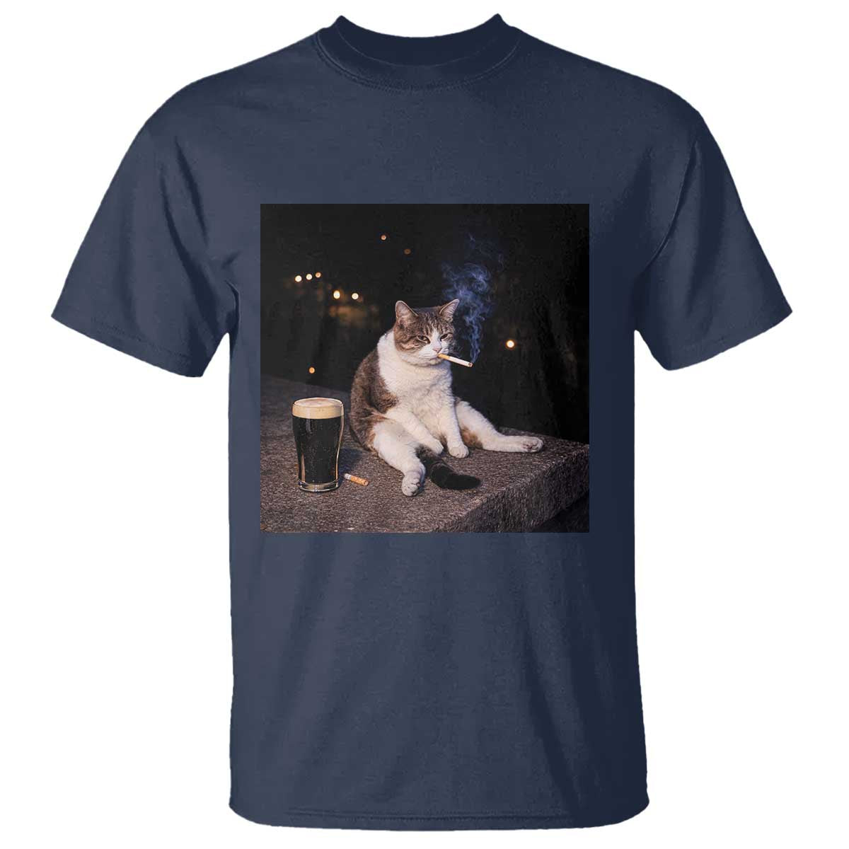 Funny Cigarette And Drinking Irish Stout Beer Cat Meme T Shirt TS11 Navy Print Your Wear
