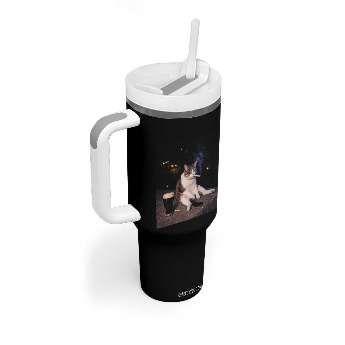 Funny Cigarette And Drinking Irish Stout Beer Cat Meme Tumbler With Handle TS11 Print Your Wear