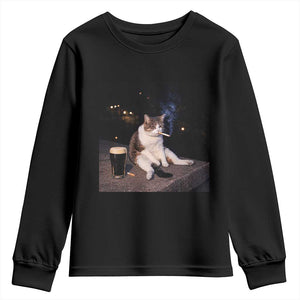 Funny Cigarette And Drinking Irish Stout Beer Cat Meme Youth Sweatshirt TS11 Black Print Your Wear