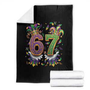 Funny 67 Mardi Gras Throw Blanket Six Seven Meme Carnival Hand Gesture TS11 Black Print Your Wear