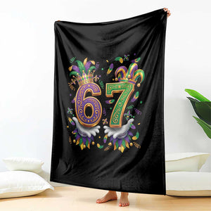 Funny 67 Mardi Gras Throw Blanket Six Seven Meme Carnival Hand Gesture TS11 Print Your Wear