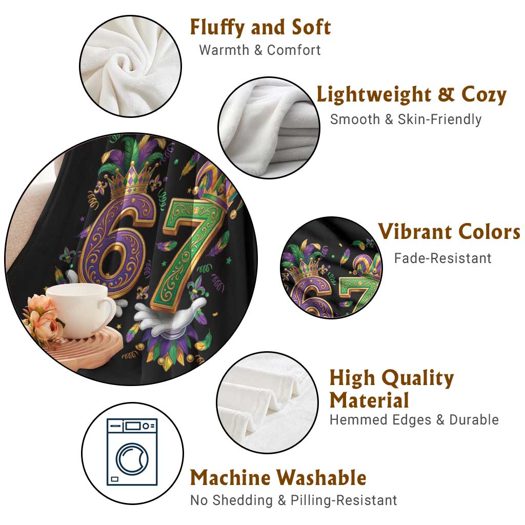 Funny 67 Mardi Gras Throw Blanket Six Seven Meme Carnival Hand Gesture TS11 Print Your Wear