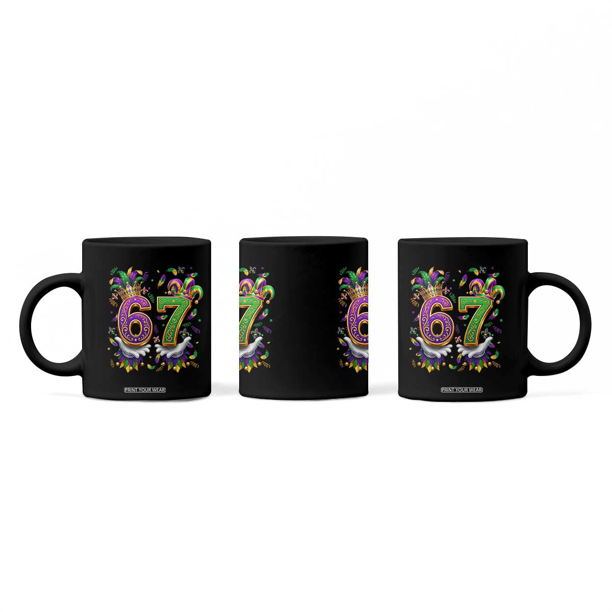 Funny 67 Mardi Gras Coffee Mug Six Seven Meme Carnival Hand Gesture TS11 Print Your Wear
