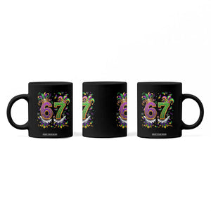 Funny 67 Mardi Gras Coffee Mug Six Seven Meme Carnival Hand Gesture TS11 Print Your Wear