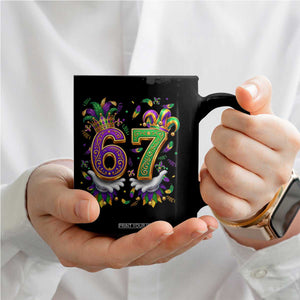 Funny 67 Mardi Gras Coffee Mug Six Seven Meme Carnival Hand Gesture TS11 Print Your Wear