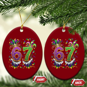 Funny 67 Mardi Gras Ceramic Ornament Six Seven Meme Carnival Hand Gesture TS11 Print Your Wear