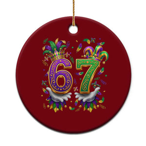 Funny 67 Mardi Gras Ceramic Ornament Six Seven Meme Carnival Hand Gesture TS11 1pc Red Print Your Wear