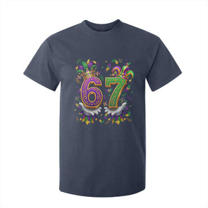 Funny 67 Mardi Gras T Shirt For Kid Six Seven Meme Carnival Hand Gesture TS11 Navy Print Your Wear