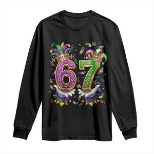 Funny 67 Mardi Gras Long Sleeve Shirt Six Seven Meme Carnival Hand Gesture TS11 Black Print Your Wear