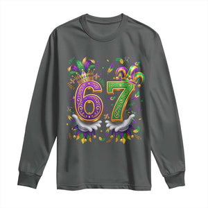 Funny 67 Mardi Gras Long Sleeve Shirt Six Seven Meme Carnival Hand Gesture TS11 Dark Heather Print Your Wear