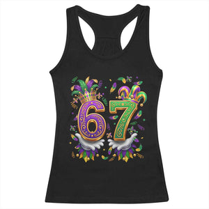 Funny 67 Mardi Gras Racerback Tank Top Six Seven Meme Carnival Hand Gesture TS11 Black Print Your Wear