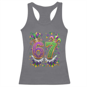Funny 67 Mardi Gras Racerback Tank Top Six Seven Meme Carnival Hand Gesture TS11 Charcoal Print Your Wear