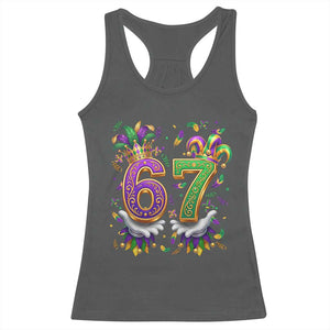 Funny 67 Mardi Gras Racerback Tank Top Six Seven Meme Carnival Hand Gesture TS11 Dark Heather Print Your Wear