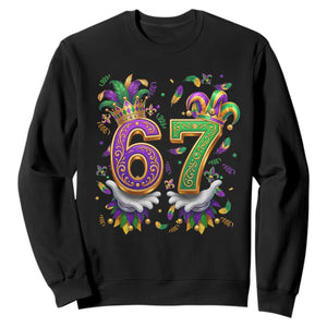 Funny 67 Mardi Gras Sweatshirt Six Seven Meme Carnival Hand Gesture TS11 Black Print Your Wear