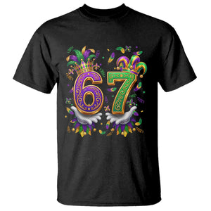 Funny 67 Mardi Gras T Shirt Six Seven Meme Carnival Hand Gesture TS11 Black Print Your Wear