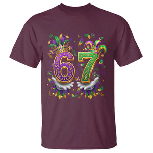 Funny 67 Mardi Gras T Shirt Six Seven Meme Carnival Hand Gesture TS11 Maroon Print Your Wear