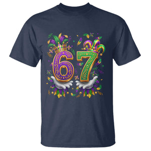 Funny 67 Mardi Gras T Shirt Six Seven Meme Carnival Hand Gesture TS11 Navy Print Your Wear