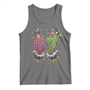 Funny 67 Mardi Gras Tank Top Six Seven Meme Carnival Hand Gesture TS11 Black Heather Print Your Wear