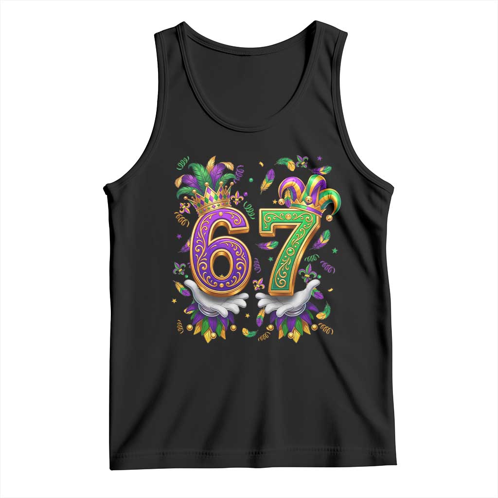 Funny 67 Mardi Gras Tank Top Six Seven Meme Carnival Hand Gesture TS11 Black Print Your Wear