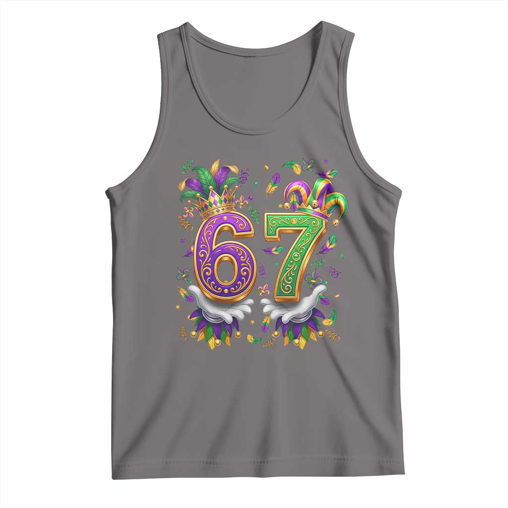 Funny 67 Mardi Gras Tank Top Six Seven Meme Carnival Hand Gesture TS11 Deep Heather Print Your Wear